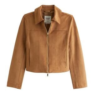 Abercrombie & Fitch Jacket Slim Full Zip Vegan Suede Brown Size 2XS
